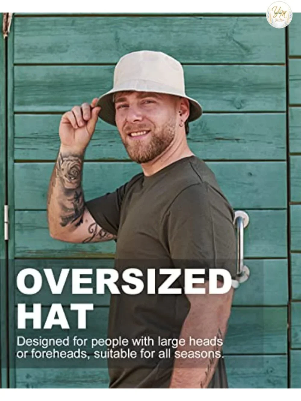 XXL Reversible Bucket Hat for Big Heads, Lightweight Cotton Sun Hat with Chin